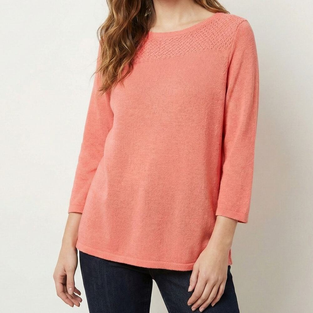 Chico's Womens Size 2 Large Pullover Sweater Coral Pink Cotton Nylon
